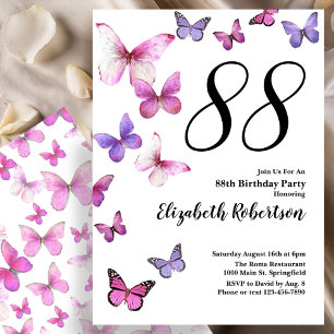 Butterfly 88th Birthday Invitation in Pink /Purple