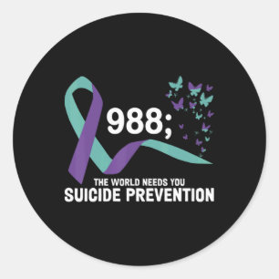 Butterfly 988 Suicide Prevention 988 Rainbow  Classic Round Sticker