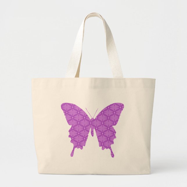 Butterfly, abstract pattern, lavender and purple large tote bag (Front)