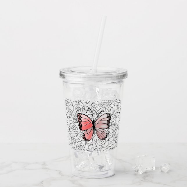 Butterfly Acrylic Tumbler Roses (Back Ice)