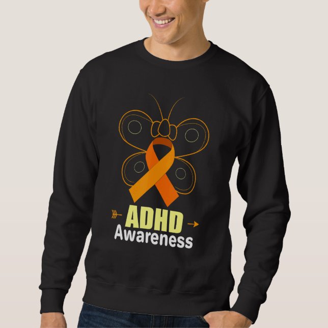 Butterfly Adhd Orange Ribbon Add Adhd Awareness Sweatshirt (Front)