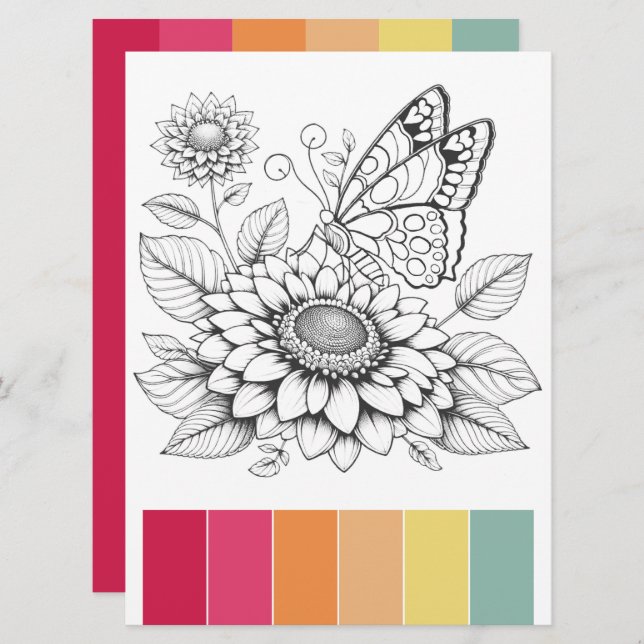 Butterfly Adult Colouring Pages & Colour Combinati Invitation (Front/Back)