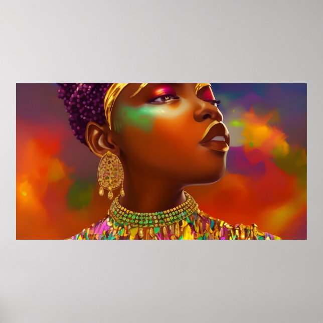 Butterfly African women gold jewel yellow fantasy Poster (Front)