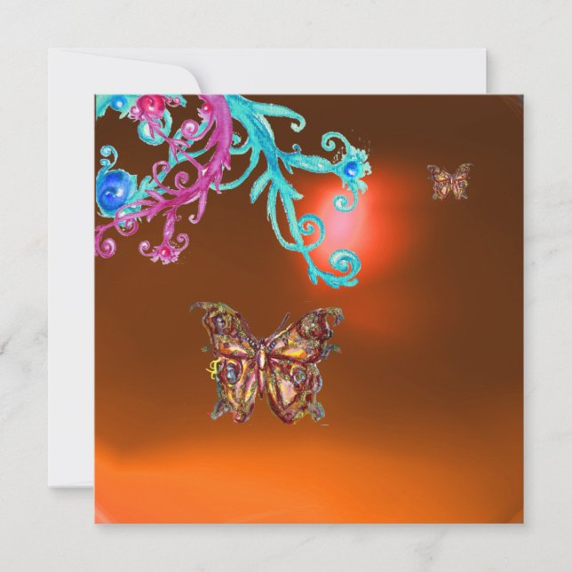 BUTTERFLY  AGATE ,yellow orange blue bright pink Invitation (Front)