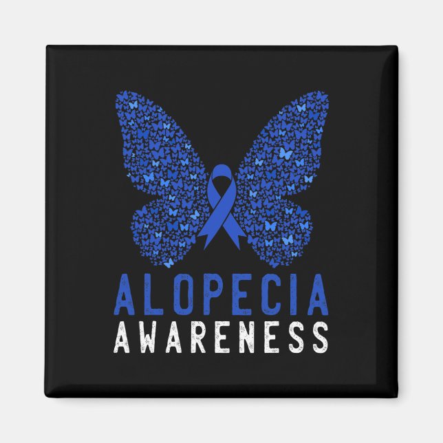 Butterfly Alopecia Awareness Blue AA Ribbon Suppor Magnet (Front)