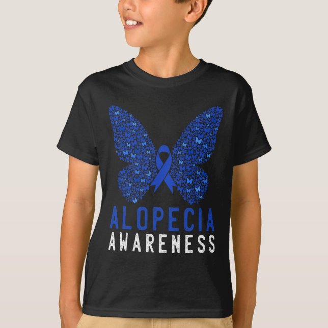 Butterfly Alopecia Awareness Blue AA Ribbon Suppor T-Shirt (Front)