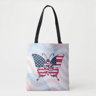 Butterfly American Flag Design-62616 Tote Bag