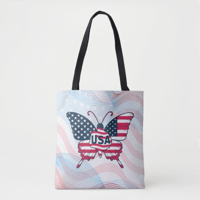 Butterfly American Flag Design-62616 Tote Bag (Front)