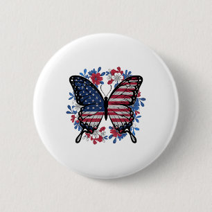 Butterfly American Flag Patriotic Usa 4th Of July  6 Cm Round Badge