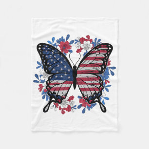 Butterfly American Flag Patriotic Usa 4th Of July Fleece Blanket