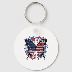 Butterfly American Flag Patriotic Usa 4th Of July Key Ring