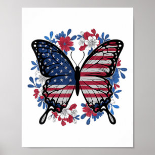 Butterfly American Flag Patriotic Usa 4th Of July Poster