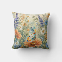 Butterfly Among Wildflowers Garden Pillow