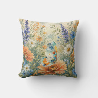 Butterfly Among Wildflowers Garden Pillow