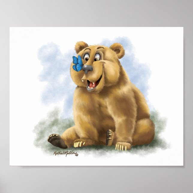 Butterfly and Bear Cartoon Poster (Front)