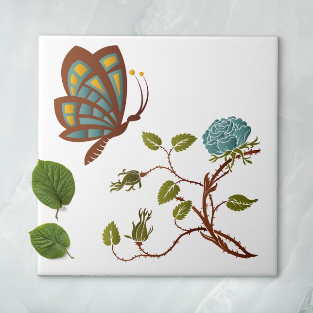 Butterfly and Blue Rose Tile (Creator Uploaded)