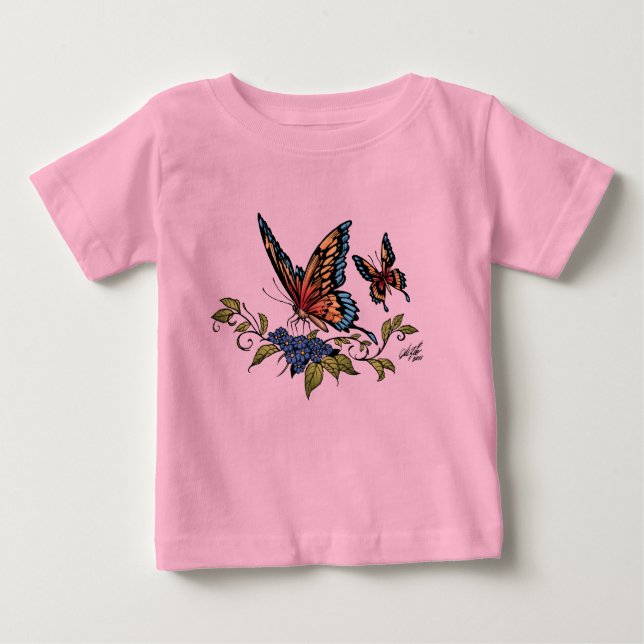 Butterfly and Butterflies full colour by Al Rio Baby T-Shirt (Front)