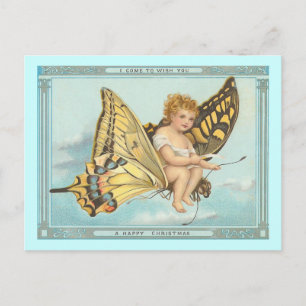 "Butterfly and Cherub" Vintage Christmas Postcard