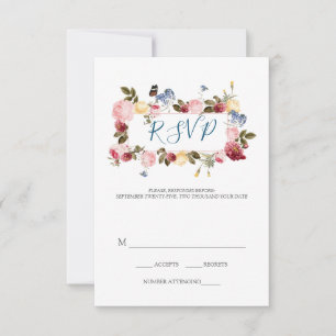 Butterfly And Colourful Flowers RSVP Card