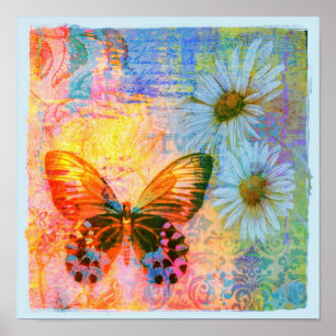 butterfly and daisies  poster