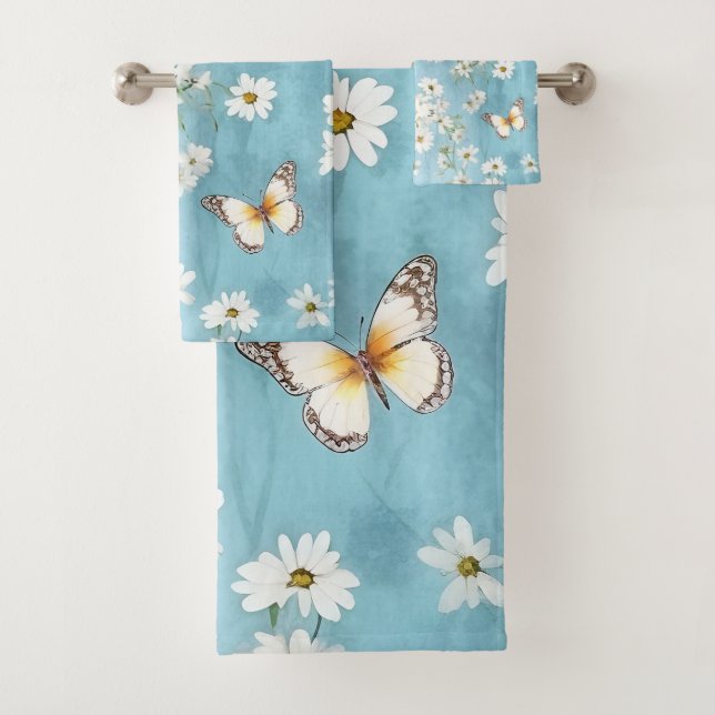 Butterfly and Daisy Delight  Bath Towel Set (Insitu)