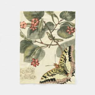 Butterfly and Dragonfly with Red Flowers Fleece Blanket