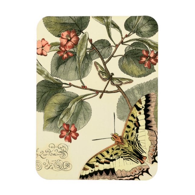 Butterfly and Dragonfly with Red Flowers Magnet (Vertical)