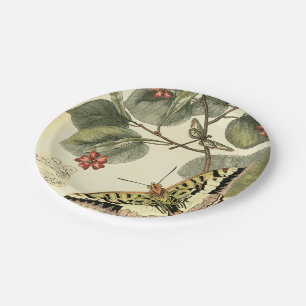 Butterfly and Dragonfly with Red Flowers Paper Plate