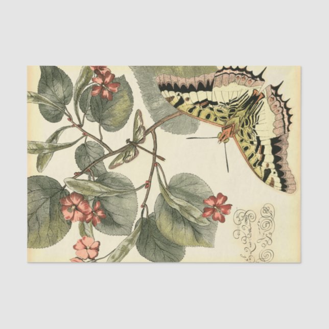 Butterfly and Dragonfly with Red Flowers Tissue Paper (Front)