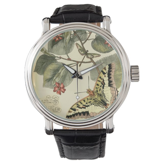 Butterfly and Dragonfly with Red Flowers Watch (Front)