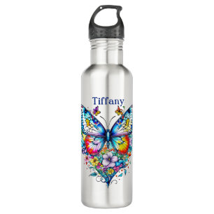 Butterfly and Floral Heart Personalised 710 Ml Water Bottle