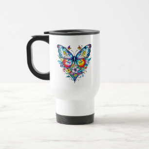 Butterfly and Floral Heart Personalised Travel Mug