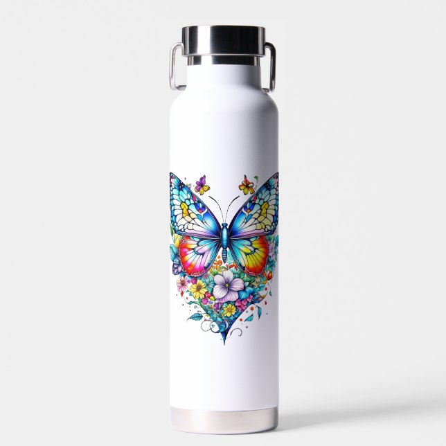 Butterfly and Floral Heart Personalised Water Bottle (Front)