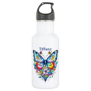 Butterfly and Floral Heart Personalized 532 Ml Water Bottle