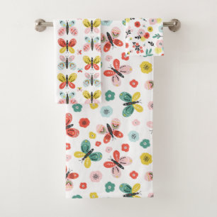 Butterfly And Floral Pattern Bath Towel Set