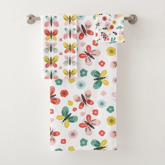 Butterfly And Floral Pattern  Bath Towel Set (Insitu)