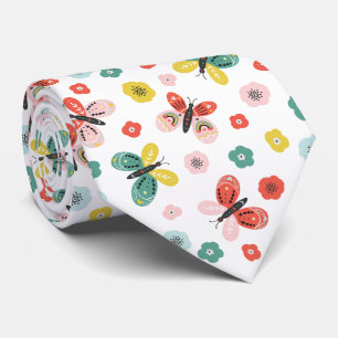 Butterfly And Floral Pattern Tie