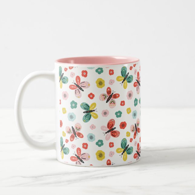Butterfly And Floral Pattern  Two-Tone Coffee Mug (Left)