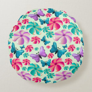 Butterfly and Flower Aesthetic pattern  Round Cushion