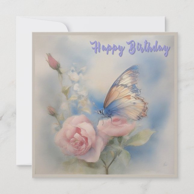 Butterfly and Flower Birthday Flat Card (Front)
