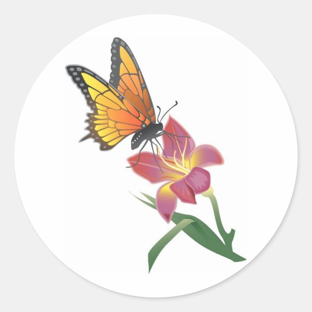 Butterfly and Flower Classic Round Sticker (Front)