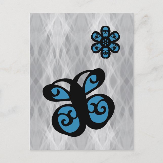 Butterfly and Flower Design, Blue Colour Splash Postcard (Front)