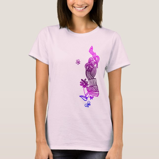 Butterfly And Flower Doodle T-Shirt (Front)