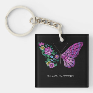 butterfly and flower floral butterflies wings yout key ring