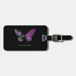 butterfly and flower floral butterflies wings yout luggage tag