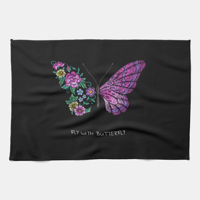 butterfly and flower floral butterflies wings yout tea towel (Horizontal)