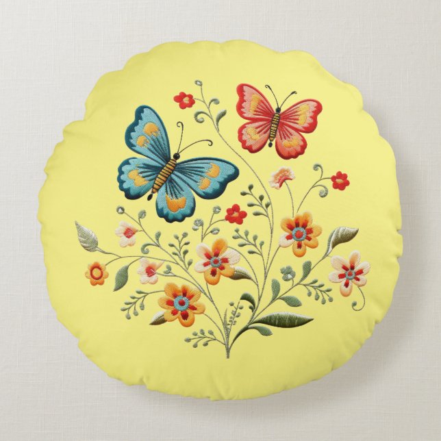 Butterfly and Flower Round Cushion (Front)