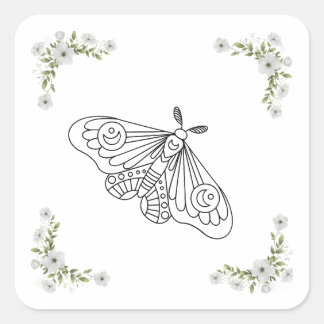 Butterfly and Flower Square Sticker