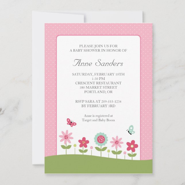 Butterfly and Flowers Baby Shower Invitation (Front)