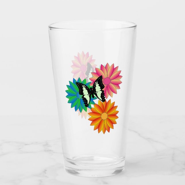 Butterfly and Flowers Glass (Front)